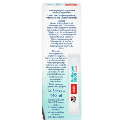 Abbildung der Produktverpackung Doppelherz aktiv Kollagen 3000 Liquid Seitenansicht rechts