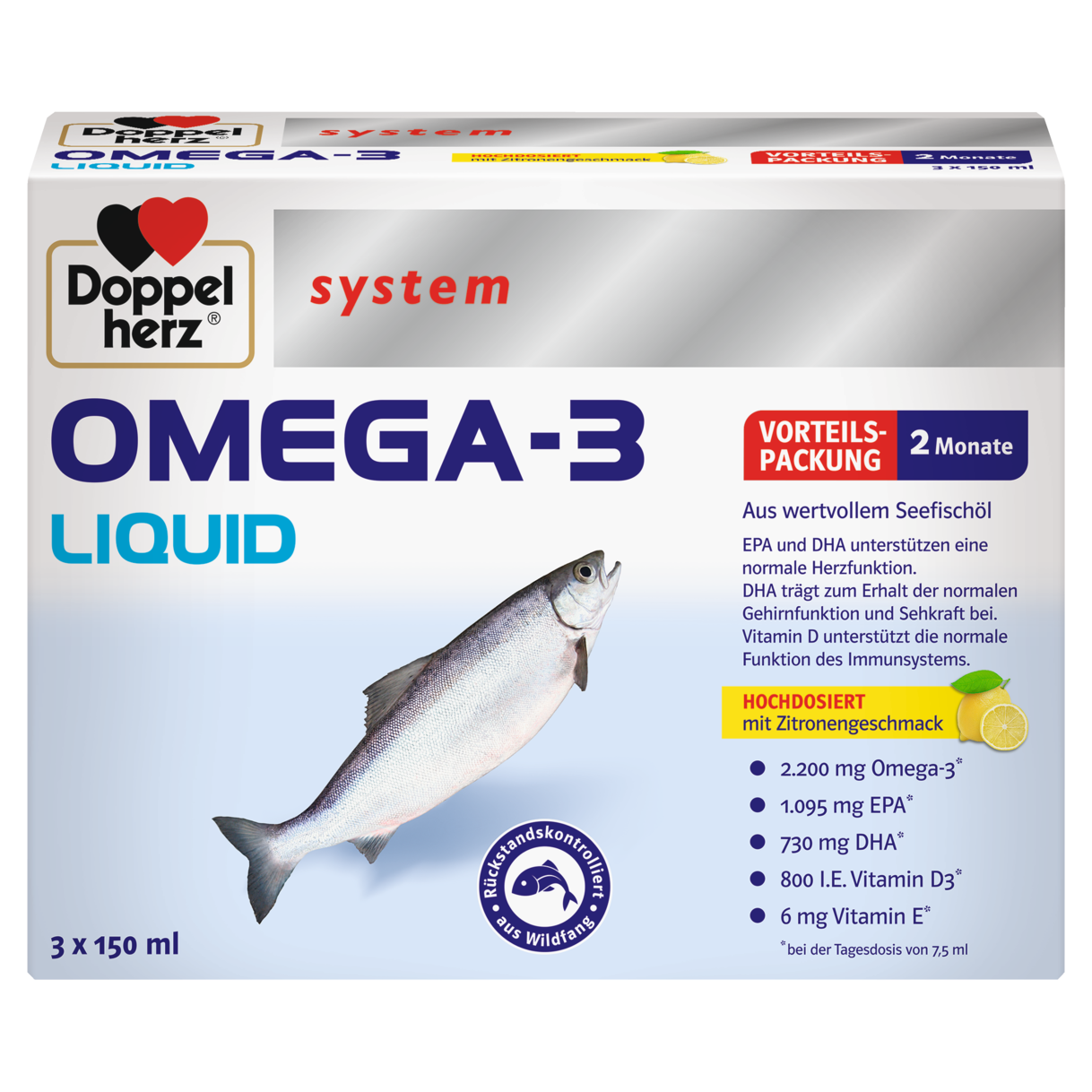 Abbildung der Produktverpackung Doppelherz system OMEGA-3 LIQUID Frontansicht