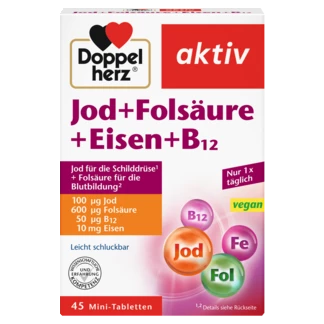 Abbildung der Produktverpackung Doppelherz aktiv Jod + Folsäure + Eisen + B12 Frontansicht