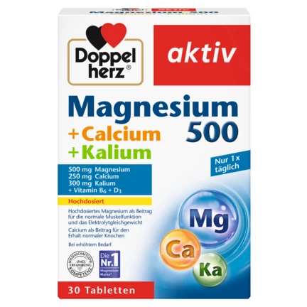 Doppelherz aktiv Magnesium 500 + Calcium + Kalium Frontansicht