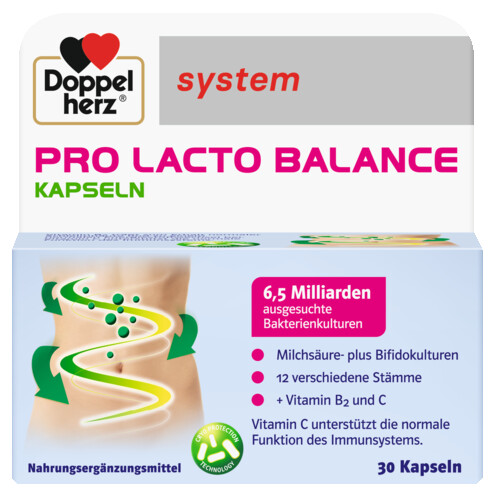 Abbildung der Produktverpackung Doppelherz system PRO LACTO BALANCE KAPSELN Frontansicht