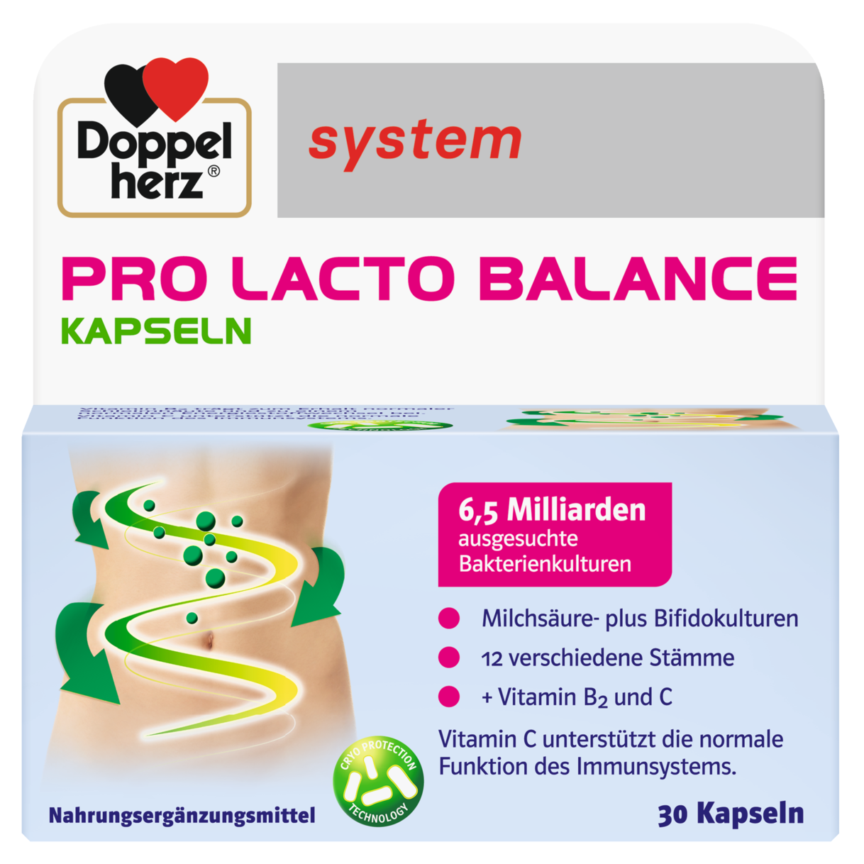 Abbildung der Produktverpackung Doppelherz system PRO LACTO BALANCE KAPSELN Frontansicht