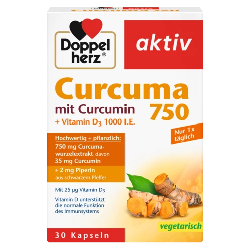 Abbildung der Produktverpackung Doppelherz aktiv Curcuma 750 Frontansicht