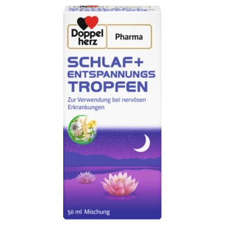 Abbildung der Produktverpackung DoppelherzPharma SCHLAF + ENTSPANNUNGS TROPFEN Frontansicht