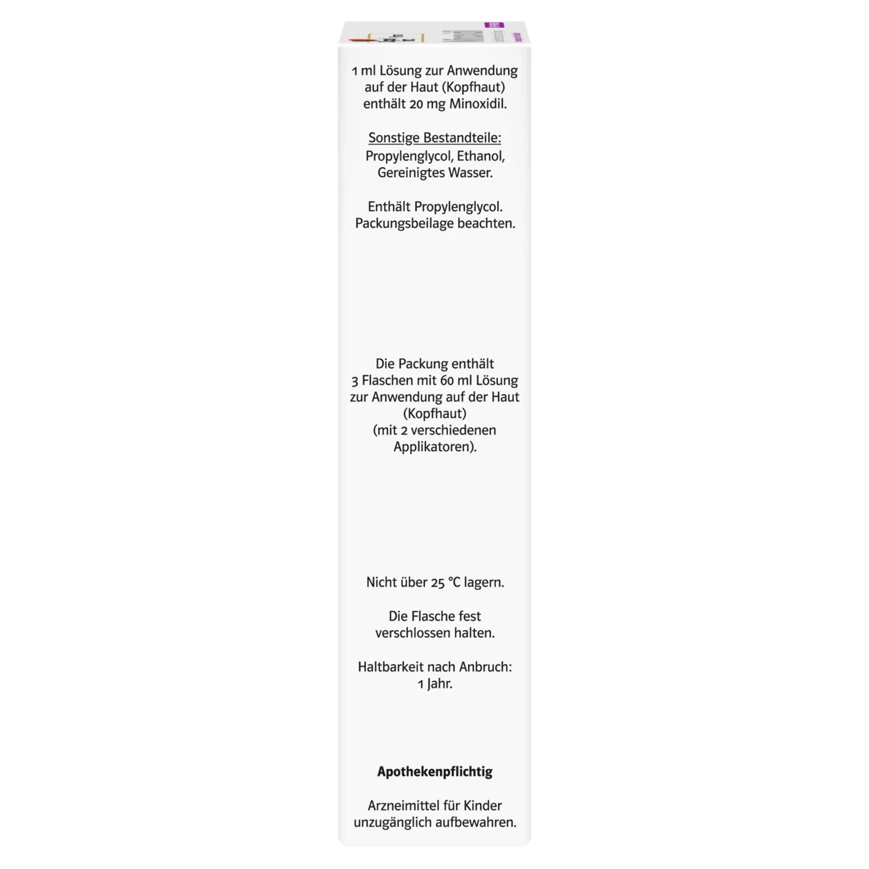 DoppelherzPharma Minoxidil DoppelherzPharma 20 mg/ml Lösung zur Anwendung auf der Haut (Kopfhaut)  Seitenansicht links