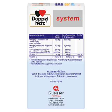 Abbildung der Produktverpackung Doppelherz system OMEGA-3 PREMIUM 1500 Seitenansicht links