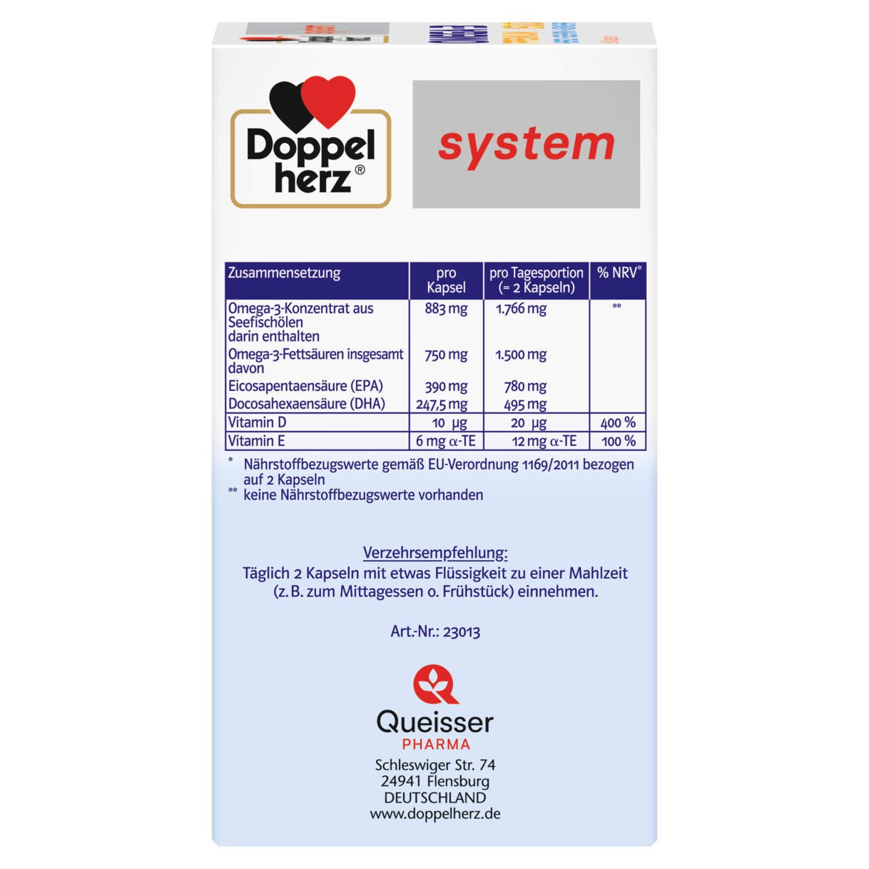 Abbildung der Produktverpackung Doppelherz system OMEGA-3 PREMIUM 1500 Seitenansicht links