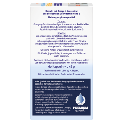 Abbildung der Produktverpackung Doppelherz system OMEGA-3 PREMIUM 1500 Seitenansicht rechts