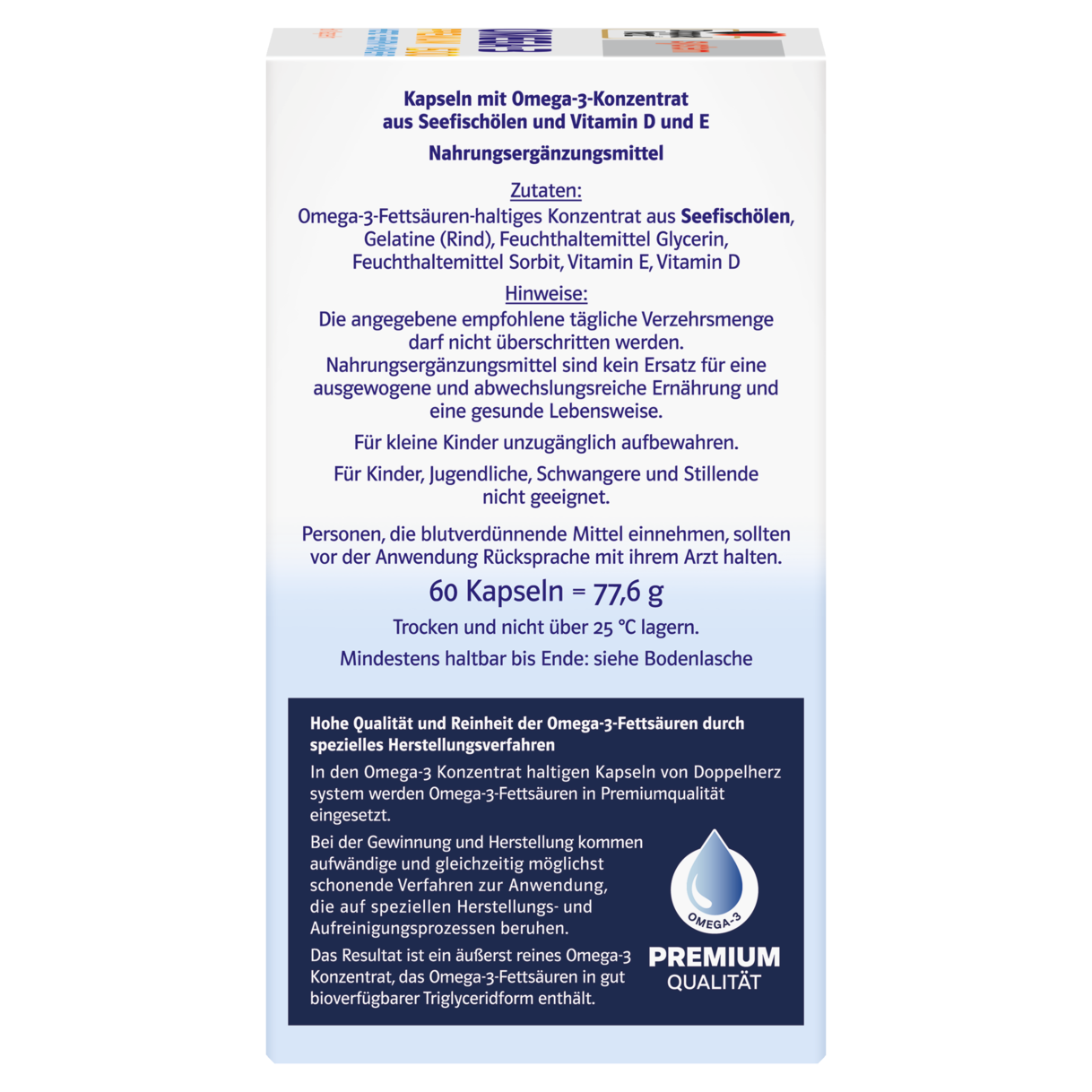 Abbildung der Produktverpackung Doppelherz system OMEGA-3 PREMIUM 1500 Seitenansicht rechts