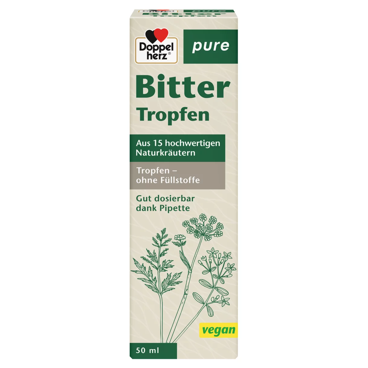Doppelherz pure Bitter Tropfen Frontansicht