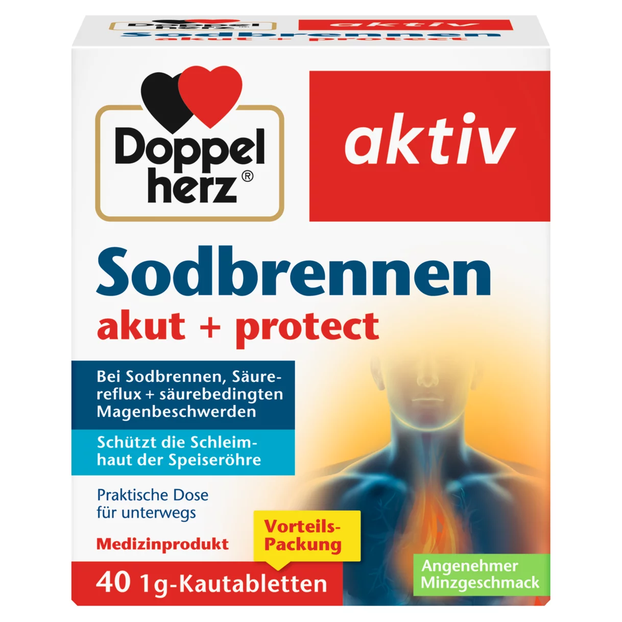 Doppelherz aktiv Sodbrennen akut + protect Frontansicht