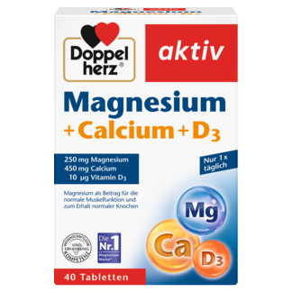Abbildung der Produktverpackung Doppelherz aktiv Magnesium + Calcium + D3 Frontansicht