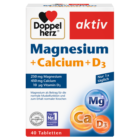 Abbildung der Produktverpackung Doppelherz aktiv Magnesium + Calcium + D3 Frontansicht