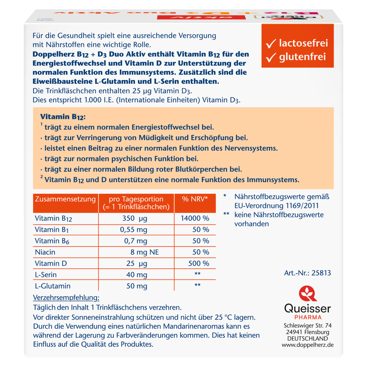 Abbildung der Produktverpackung Doppelherz aktiv B12 + D3 Duo Aktiv Rückansicht