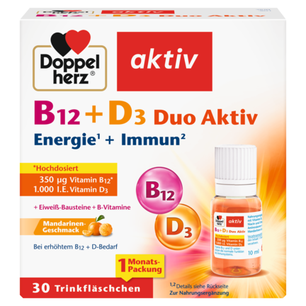 Abbildung der Produktverpackung Doppelherz aktiv B12 + D3 Duo Aktiv Frontansicht