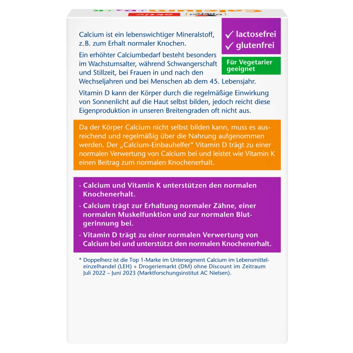 Doppelherz aktiv Calcium + Vitamin D3 + K Rückansicht
