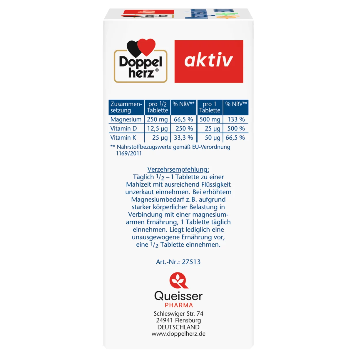 Doppelherz aktiv Magnesium 500 + D3 + K2 Seitenansicht links
