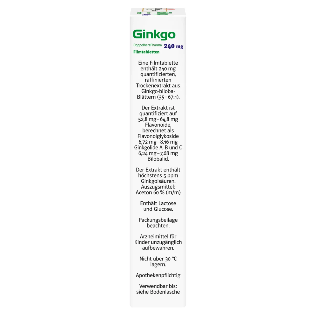 DoppelherzPharma Ginkgo DoppelherzPharma 240 mg Filmtabletten Seitenansicht rechts