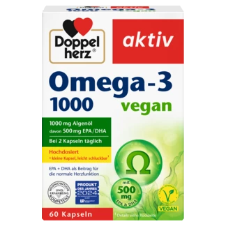 Abbildung der Produktverpackung Doppelherz aktiv Omega-3 1000 vegan Frontansicht