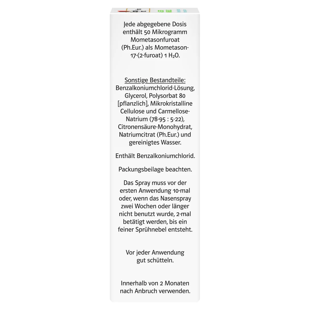 DoppelherzPharma ALLERGO-MOMELIND 50 Mikrogramm/Sprühstoß Nasenspray, Suspension Seitenansicht links