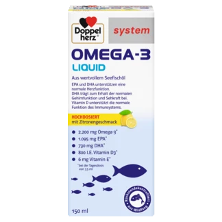 Abbildung der Produktverpackung Doppelherz system OMEGA-3 LIQUID Frontansicht