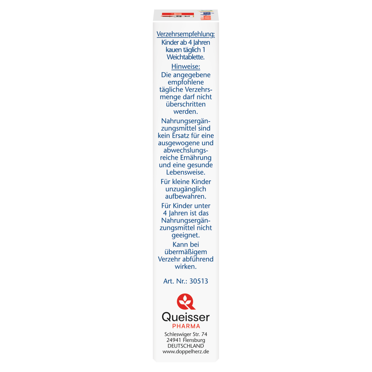 Abbildung der Produktverpackung Doppelherz aktiv Multivitamin + Omega-3 Kids Seitenansicht links