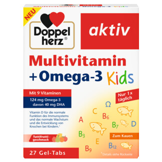 Abbildung der Produktverpackung Doppelherz aktiv Multivitamin + Omega-3 Kids Frontansicht
