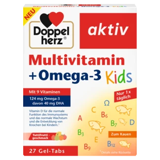 Abbildung der Produktverpackung Doppelherz aktiv Multivitamin + Omega-3 Kids Frontansicht