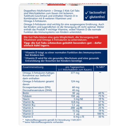 Abbildung der Produktverpackung Doppelherz aktiv Multivitamin + Omega-3 Kids Rückansicht