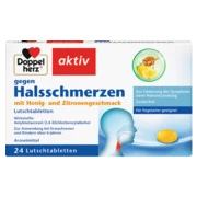 Doppelherz aktiv Doppelherz gegen Halsschmerzen mit Honig- und Zitronengeschmack Lutschtabletten Frontansicht