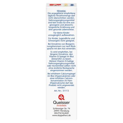 Abbildung der Produktverpackung Doppelherz aktiv D3 + K2 + Calcium + Magnesium Seitenansicht links
