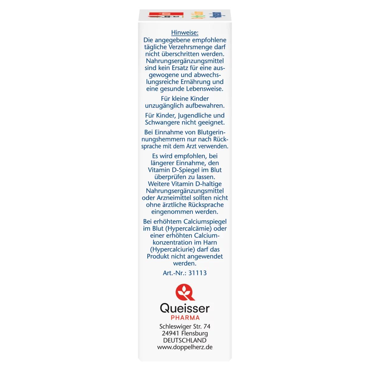 Doppelherz aktiv D3 + K2 + Calcium + Magnesium Seitenansicht links