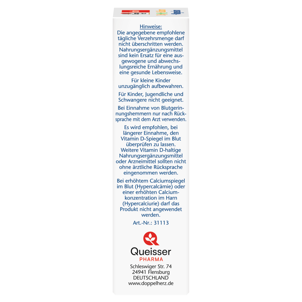 Abbildung der Produktverpackung Doppelherz aktiv D3 + K2 + Calcium + Magnesium Seitenansicht links