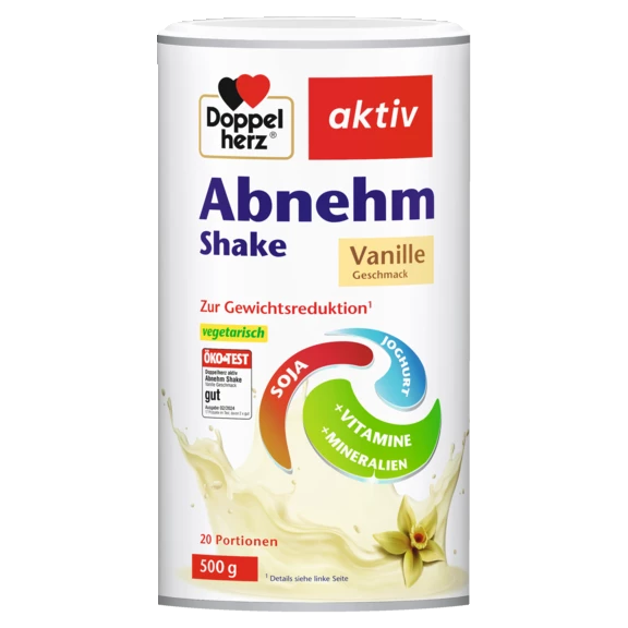 Abbildung der Produktverpackung Doppelherz aktiv Abnehm Shake Vanille Frontansicht