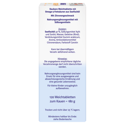Abbildung der Produktverpackung Doppelherz system OMEGA-3 family Zitrone Seitenansicht rechts