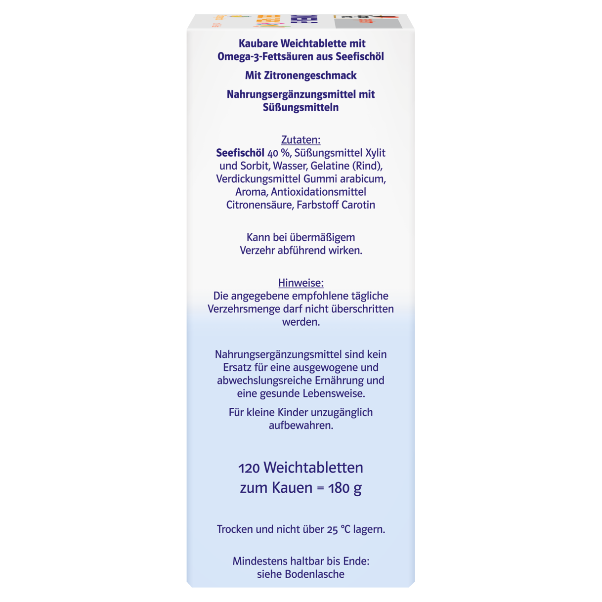 Abbildung der Produktverpackung Doppelherz system OMEGA-3 family Zitrone Seitenansicht rechts
