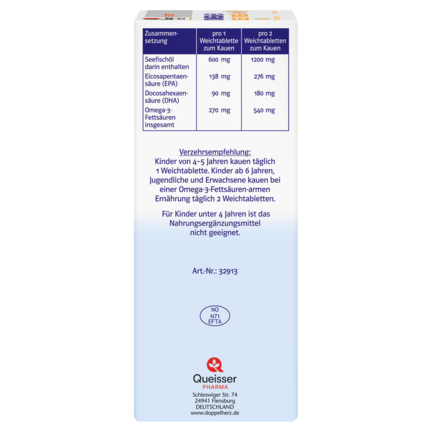 Abbildung der Produktverpackung Doppelherz system OMEGA-3 family Zitrone Seitenansicht links