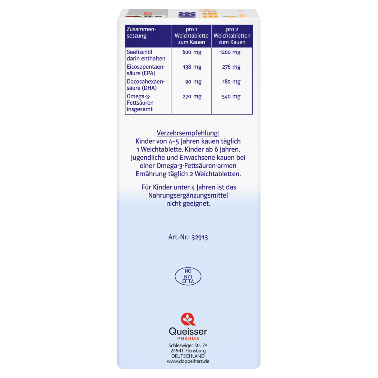 Abbildung der Produktverpackung Doppelherz system OMEGA-3 family Zitrone Seitenansicht links