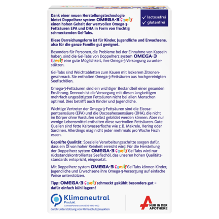 Abbildung der Produktverpackung Doppelherz system OMEGA-3 family Zitrone Rückansicht