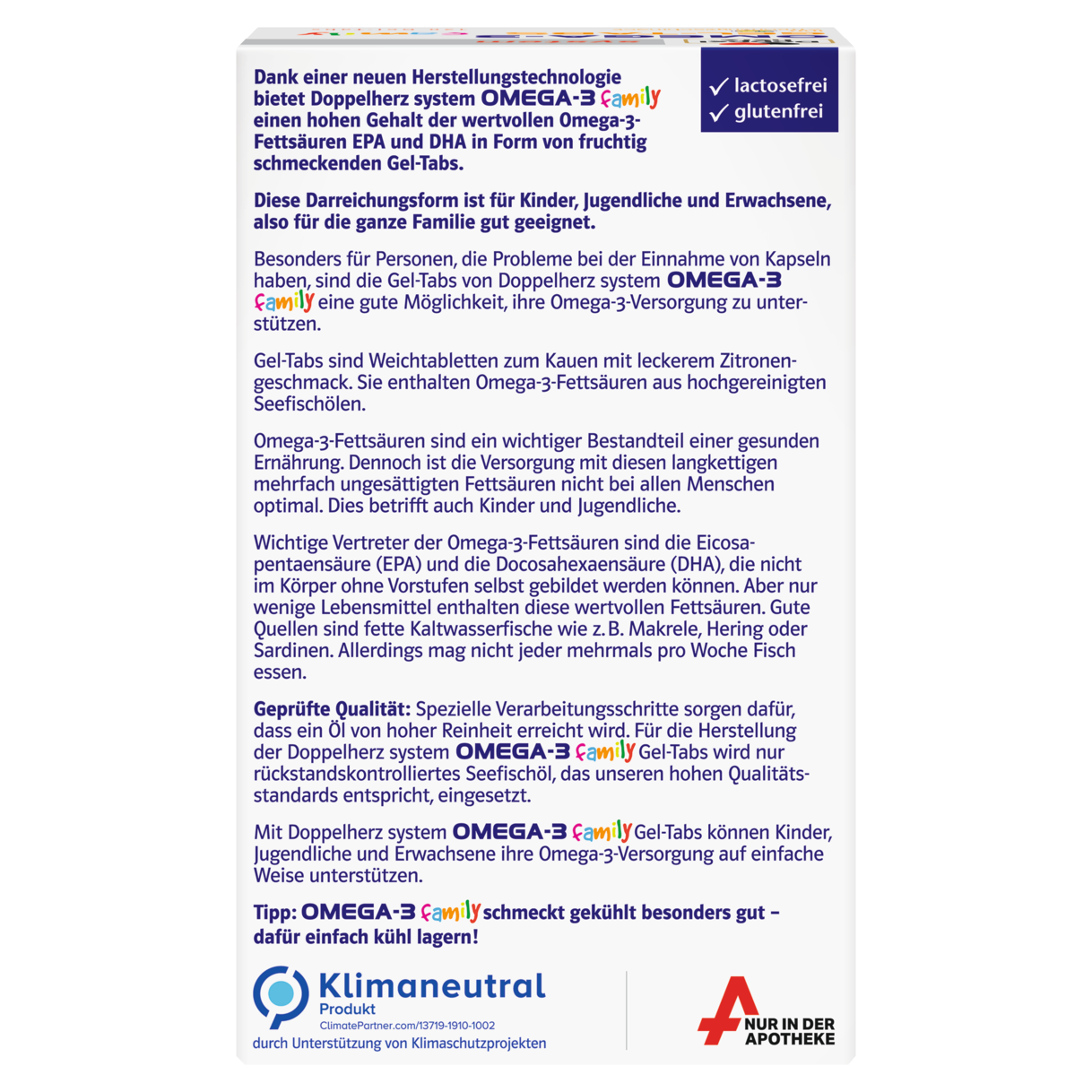 Abbildung der Produktverpackung Doppelherz system OMEGA-3 family Zitrone Rückansicht