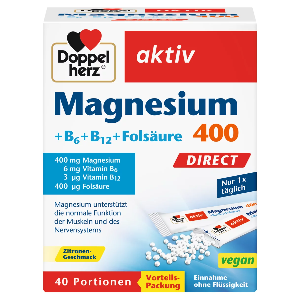 Doppelherz aktiv Magnesium 400 DIRECT Frontansicht