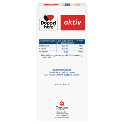 Abbildung der Produktverpackung Doppelherz aktiv Magnesium + Calcium + D3 Brausetabletten Seitenansicht links