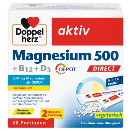 Doppelherz aktiv Magnesium 500 + B12 + D3 DIRECT DEPOT Frontansicht