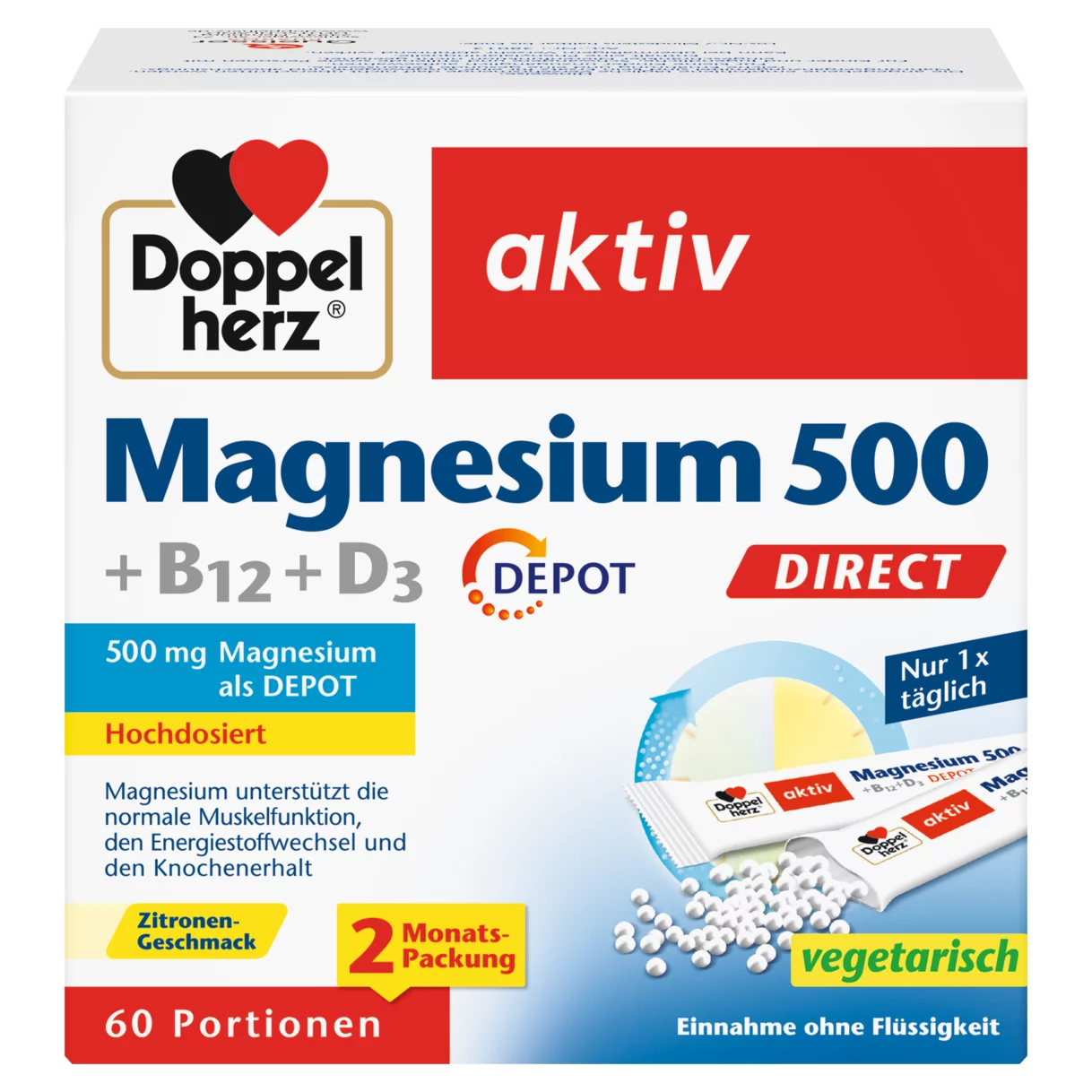 Doppelherz aktiv Magnesium 500 + B12 + D3 DIRECT DEPOT Frontansicht