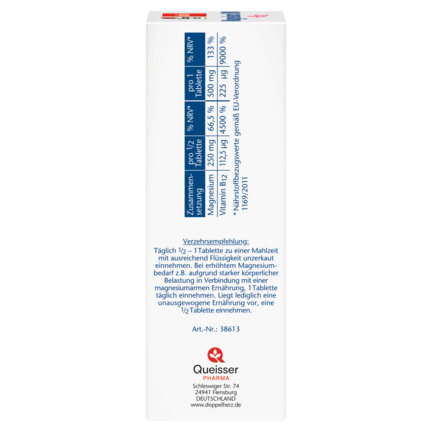 Abbildung der Produktverpackung Doppelherz aktiv Magnesium 500 + B12 Seitenansicht links