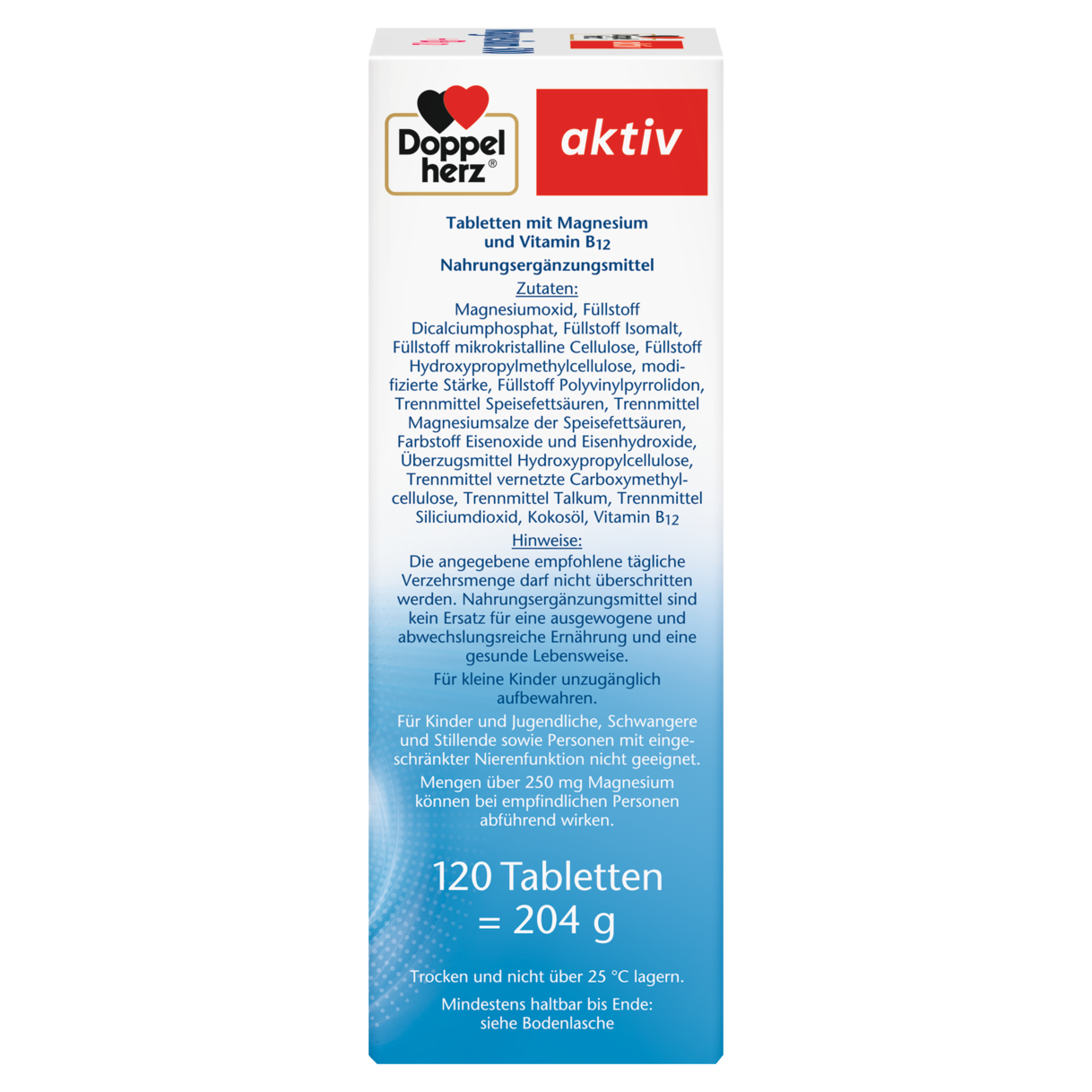 Abbildung der Produktverpackung Doppelherz aktiv Magnesium 500 + B12 Seitenansicht rechts