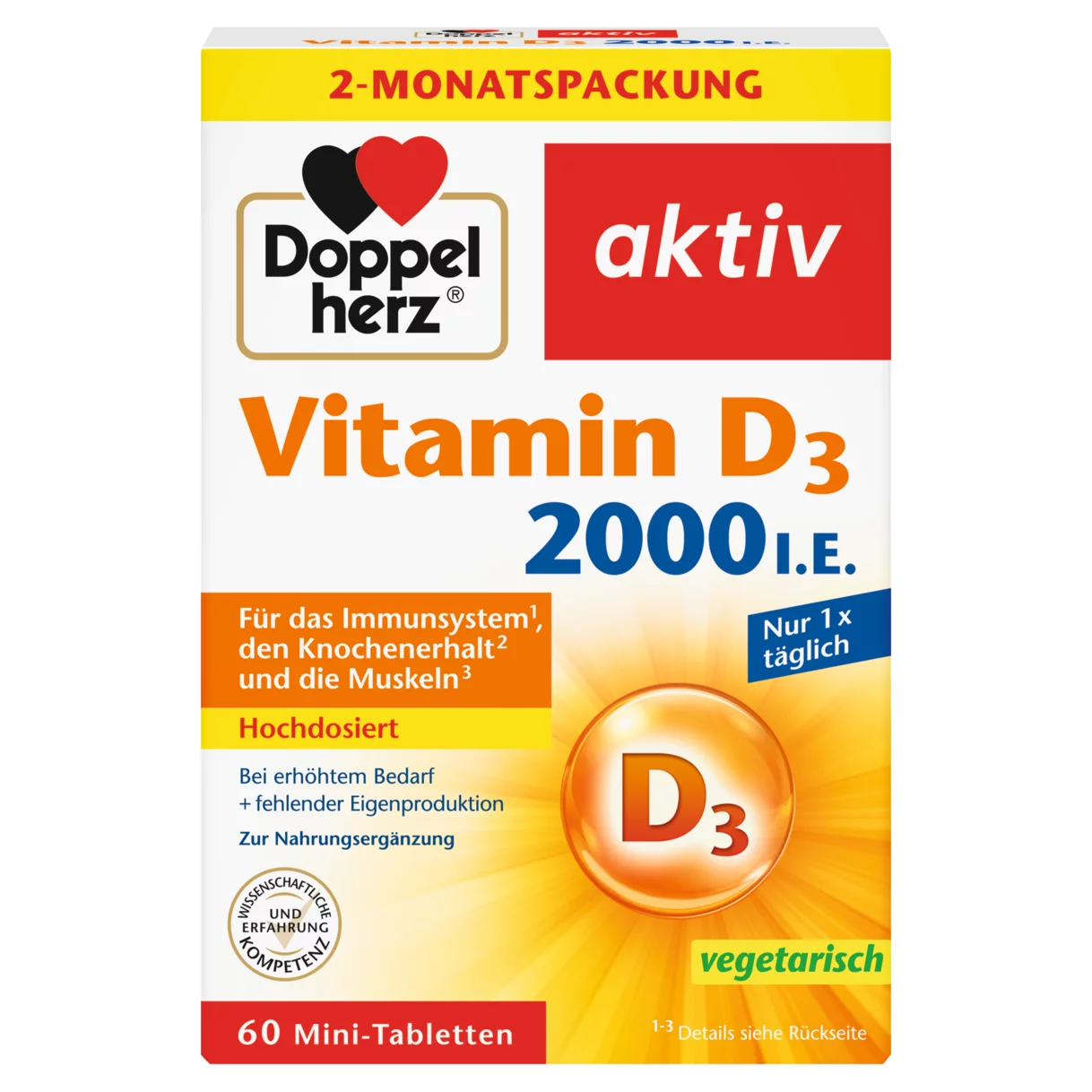 Doppelherz aktiv Vitamin D3 2000 I.E. Frontansicht