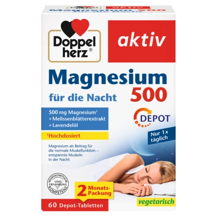 Doppelherz aktiv Magnesium 500 für die Nacht Frontansicht
