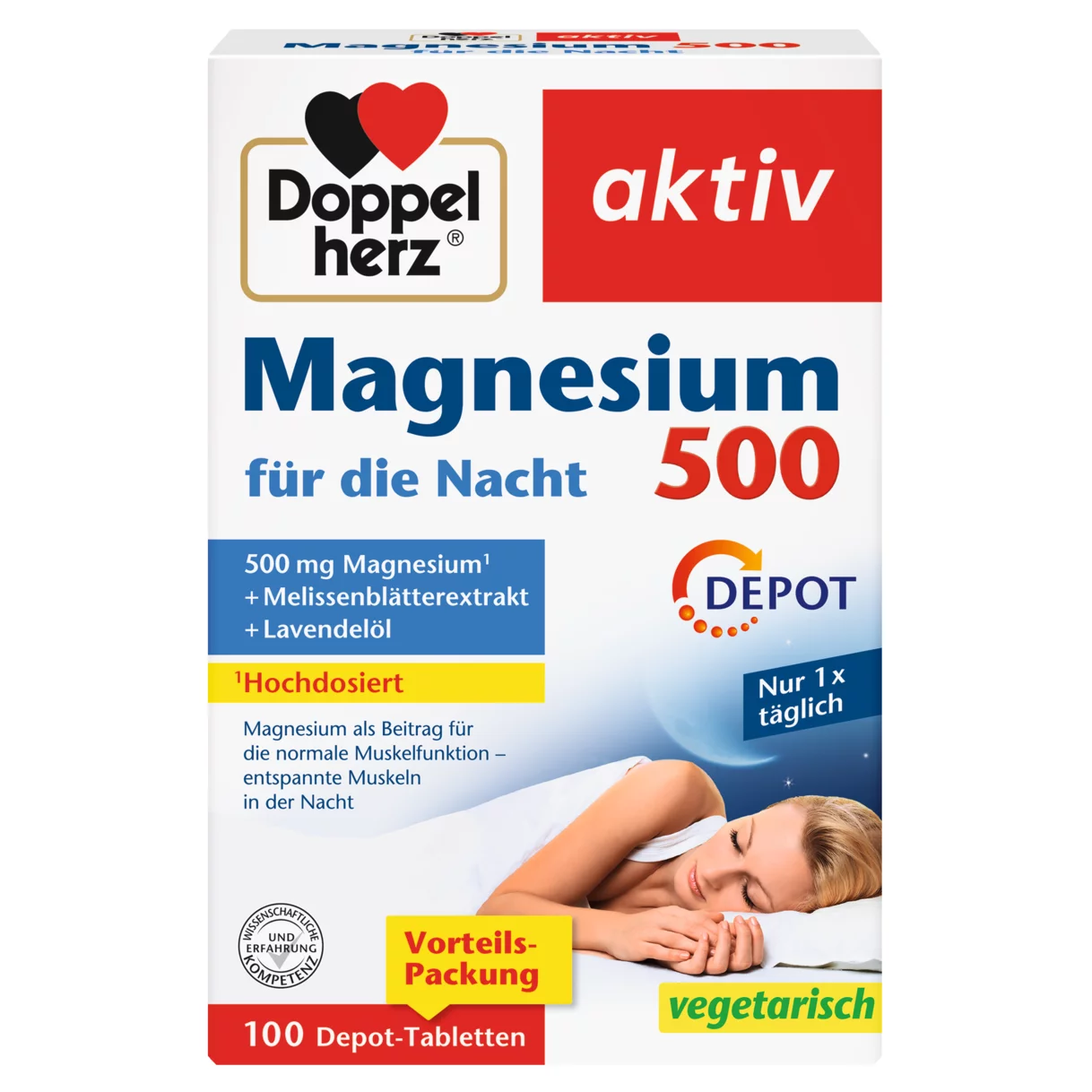 Doppelherz aktiv Magnesium 500 für die Nacht Frontansicht