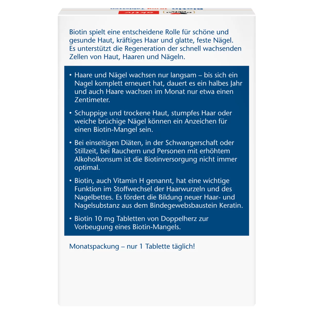 Doppelherz aktiv Biotin 10 mg Tabletten Rückansicht